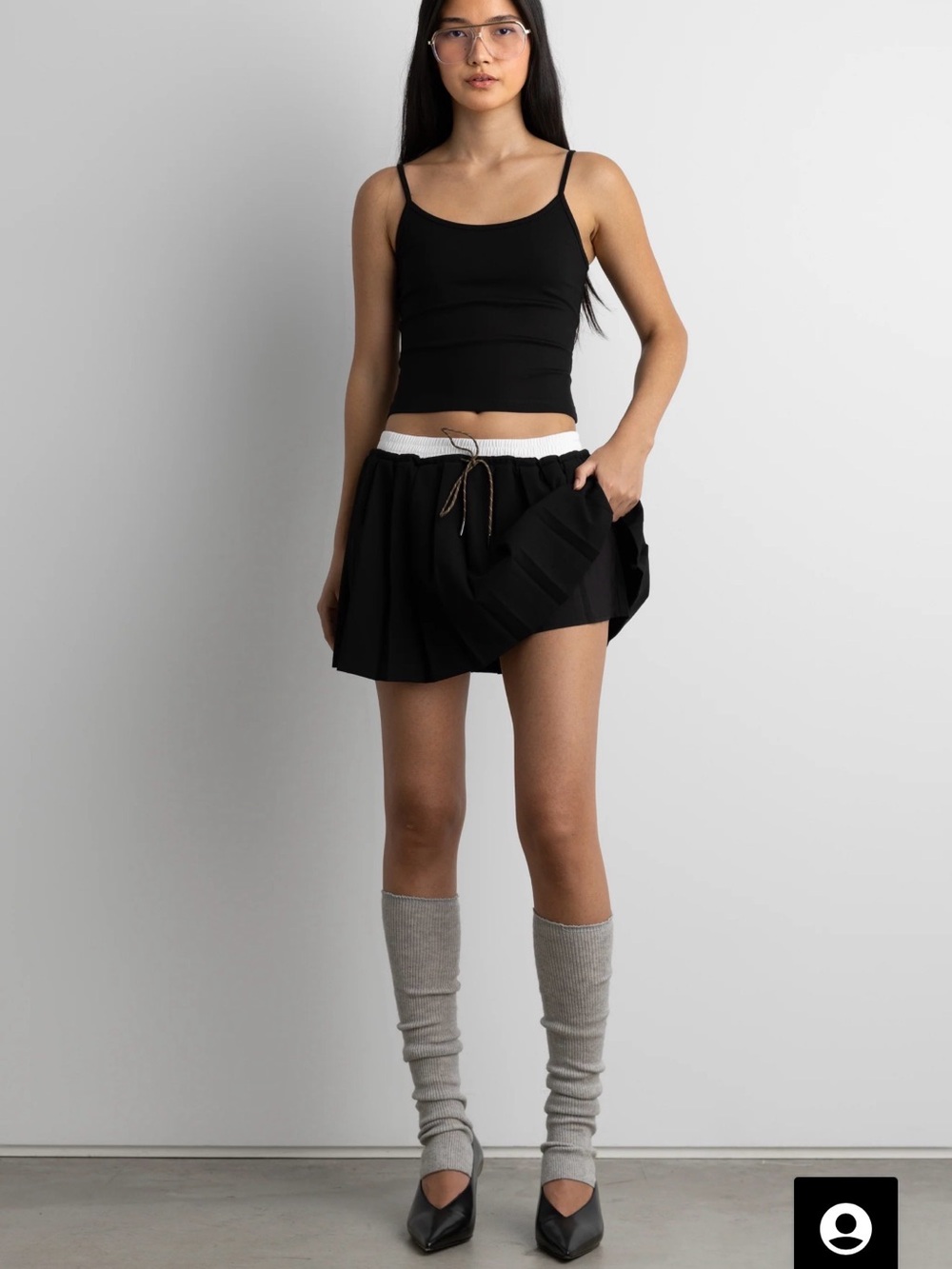 OAK + FORT Exposed Waist Black Drawstring Waist Skort XS